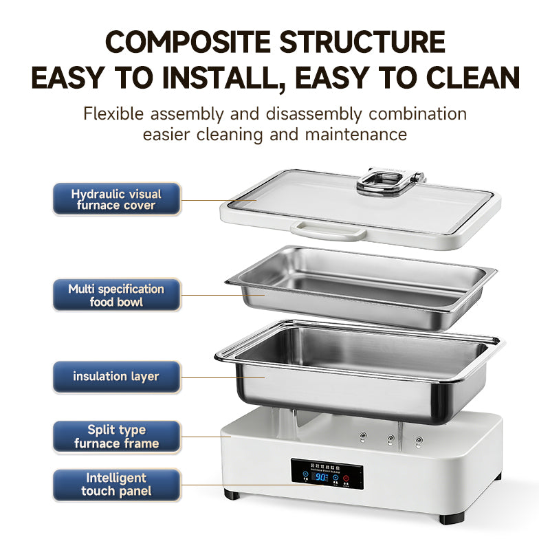Veermode electric food warmer rectangle white buffet server glass lid