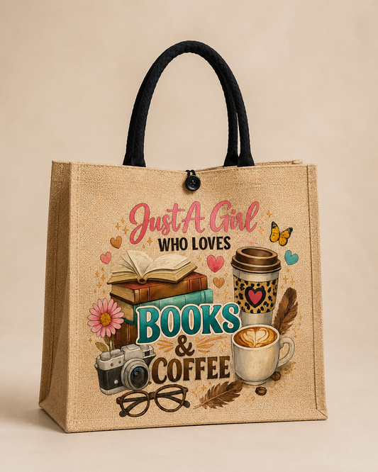 Books & Coffee Jute Tote