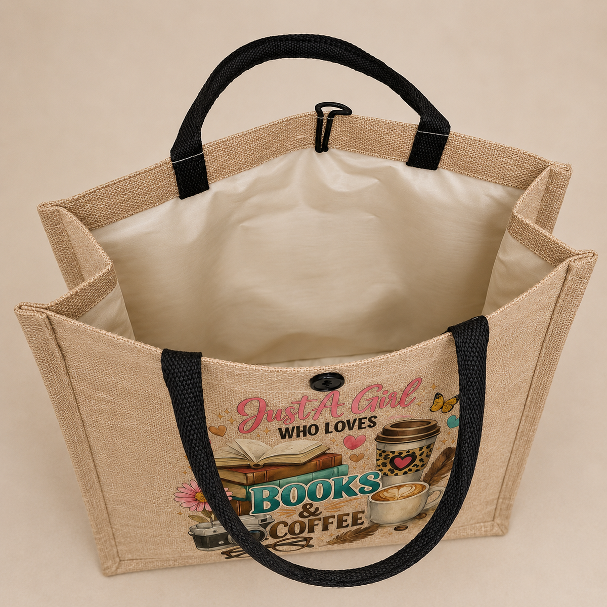 Books & Coffee Jute Tote