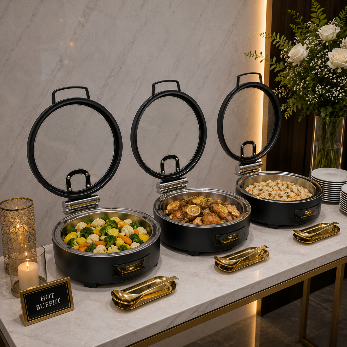 Veermode Black Round Buffet Warmer