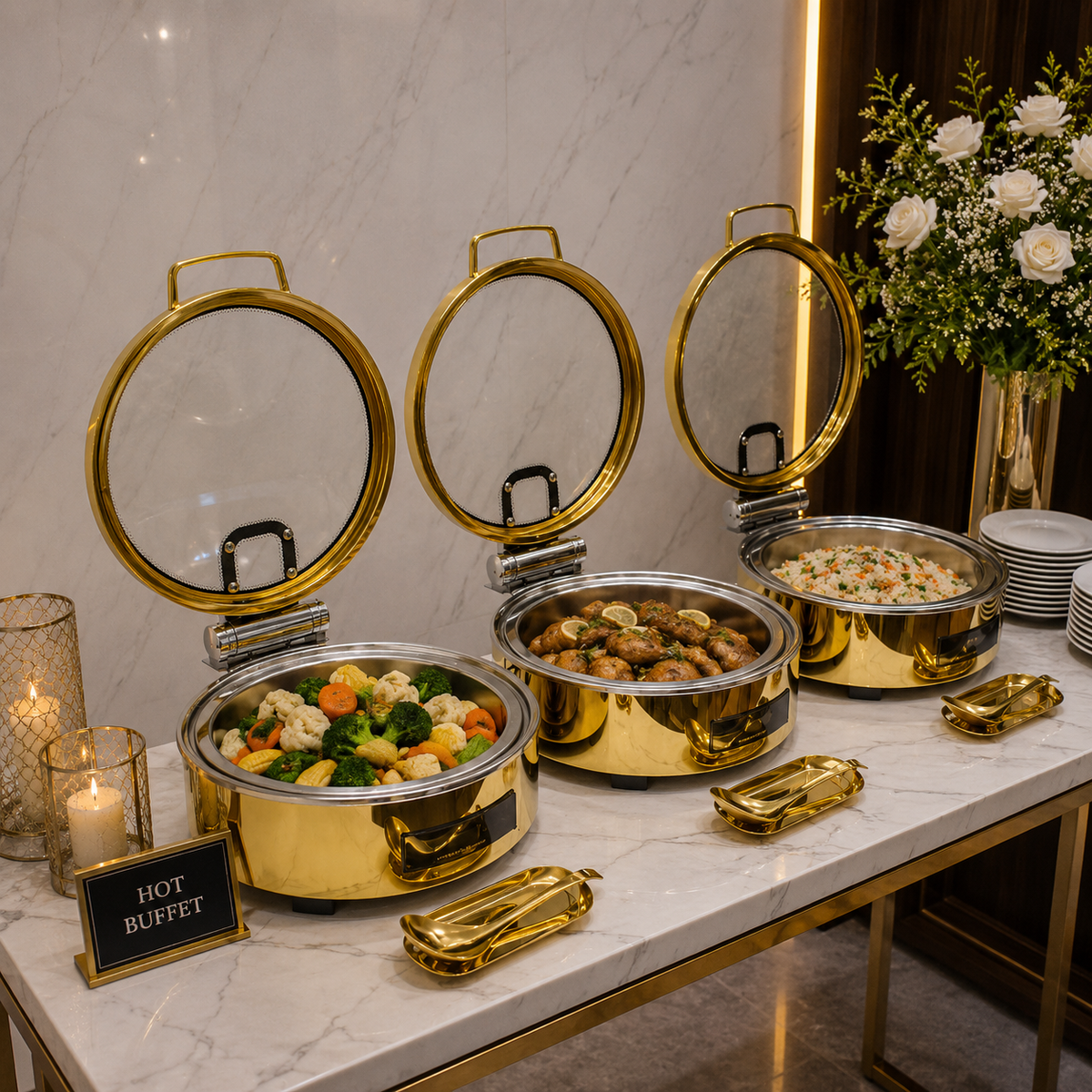 Veermode Gold Round Buffet Warmer