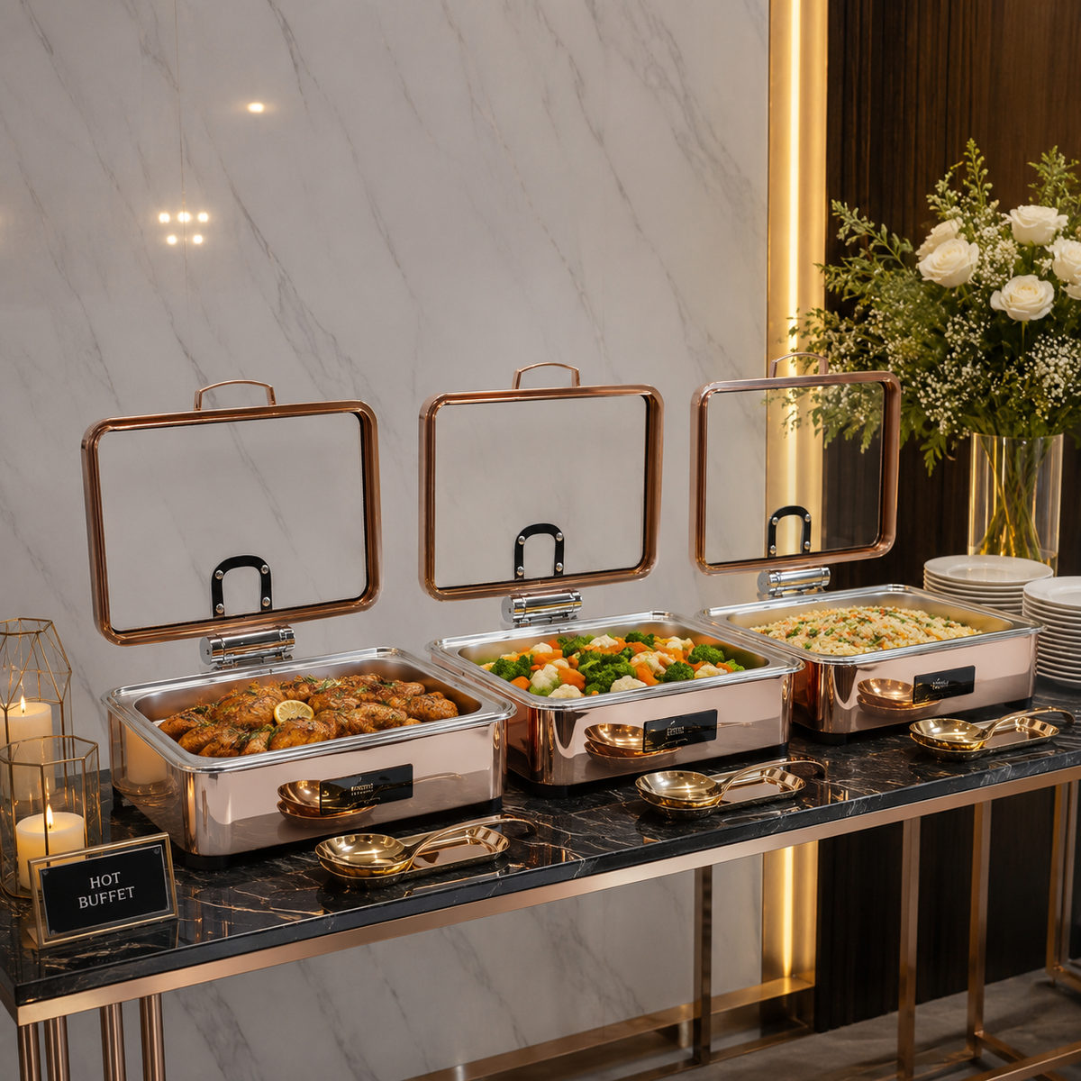 Veermode Rose Gold Rectangle Buffet Warmer