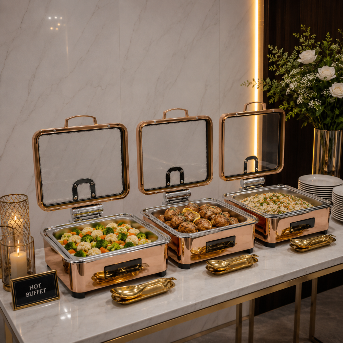 Veermode Rose Gold Square Buffet Warmer
