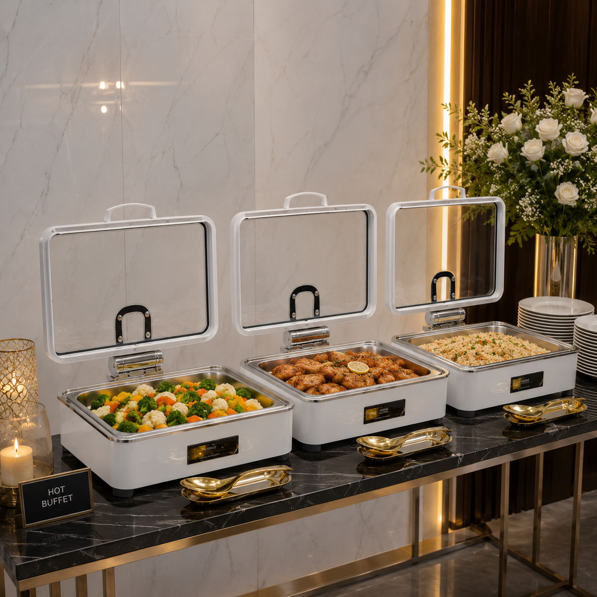 Veermode White Rectangle Buffet Warmer