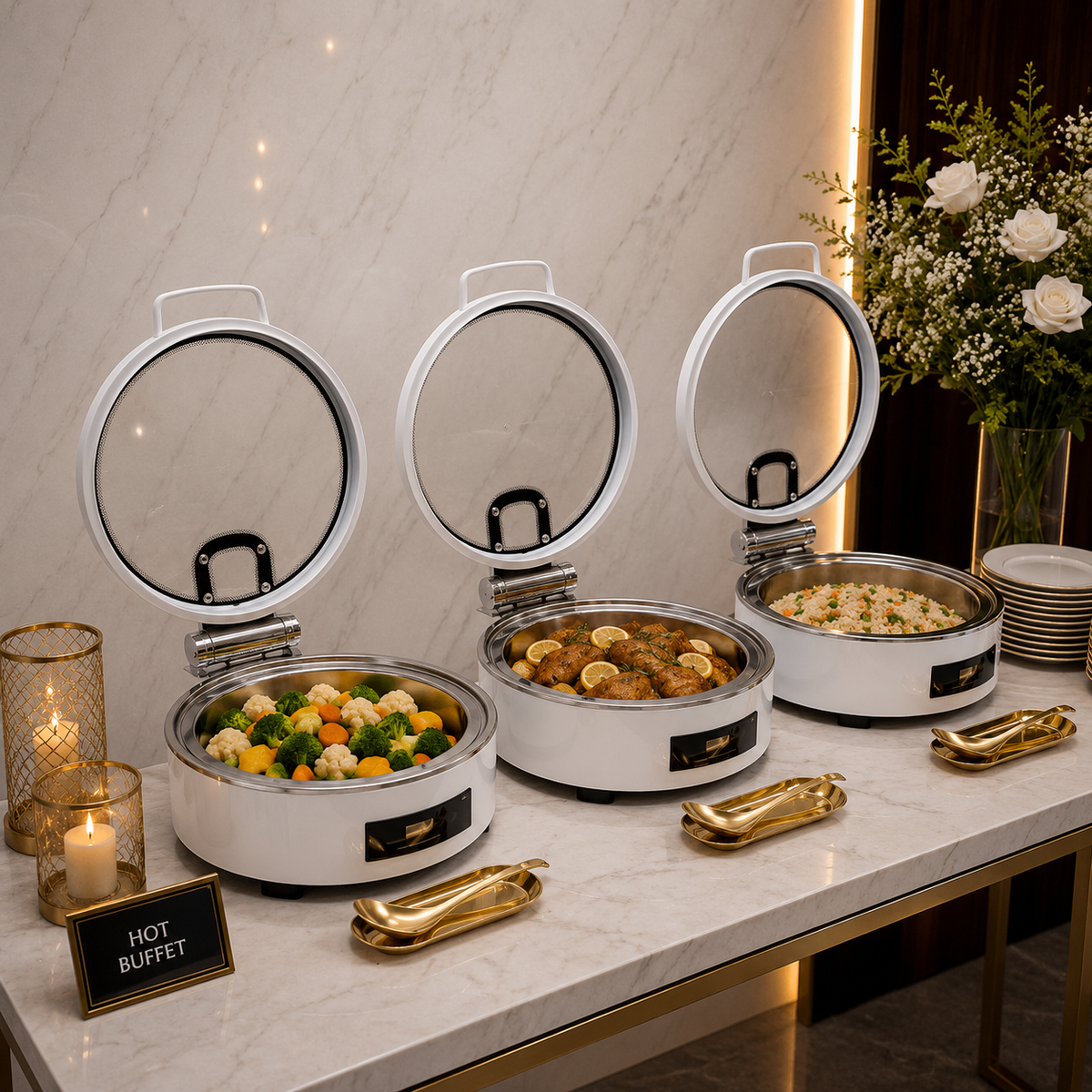 Veermode White Round Buffet Warmer